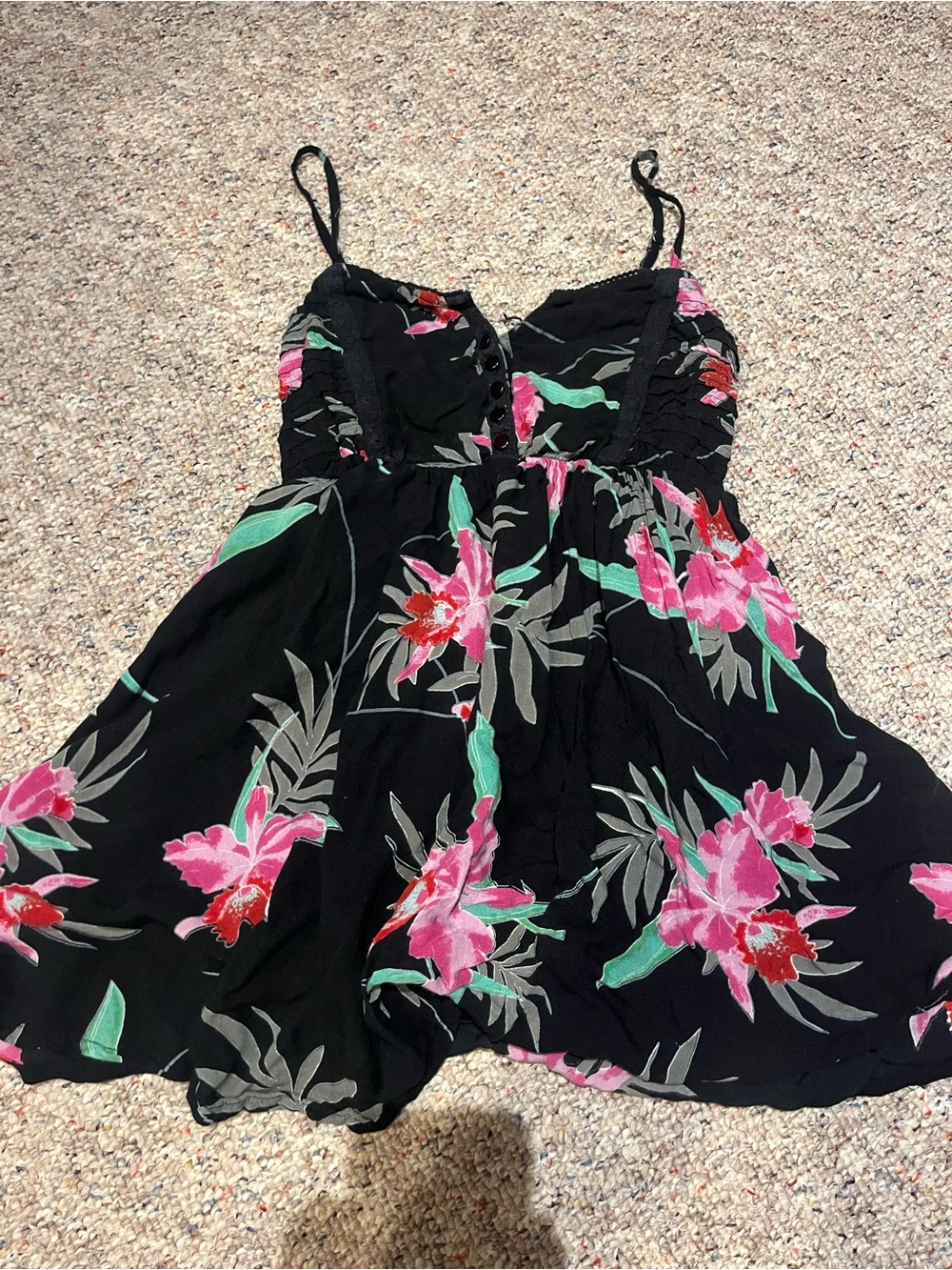 Black Floral Spaghetti-Strap Dress